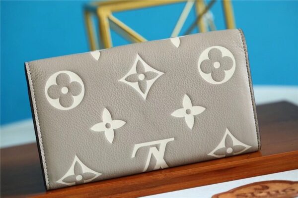 Louis Vuitton Sarah Wallet Monogram Empreinte Tourterelle Gray / Cream For Women, Women's Wallets 7.5in/19cm LV M81049