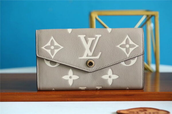 Louis Vuitton Sarah Wallet Monogram Empreinte Tourterelle Gray / Cream For Women, Women's Wallets 7.5in/19cm LV M81049