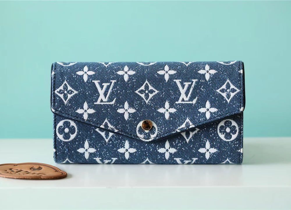 1:1 Replica Louis Vuitton Sarah Wallet Monogram Jacquard Denim Navy Blue For Women, Women's Wallets 7.5in/19cm LV 