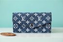 1:1 Replica Louis Vuitton Sarah Wallet Monogram Jacquard Denim Navy Blue For Women, Women's Wallets 7.5in/19cm LV 