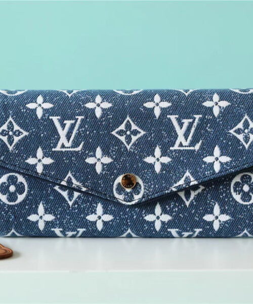 Louis Vuitton Sarah Wallet Monogram Jacquard Denim Navy Blue For Women, Women's Wallets 7.5in/19cm LV 