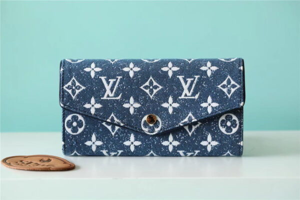 Louis Vuitton Sarah Wallet Monogram Jacquard Denim Navy Blue For Women, Women's Wallets 7.5in/19cm LV 