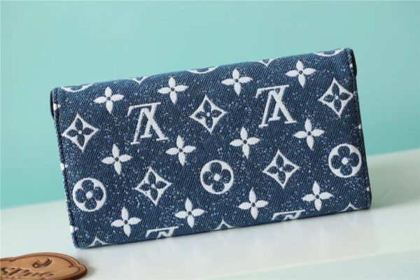 Louis Vuitton Sarah Wallet Monogram Jacquard Denim Navy Blue For Women, Women's Wallets 7.5in/19cm LV 