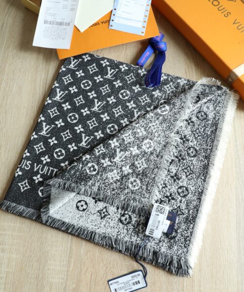 Louis Vuitton Silk Wool Square Dark Blue Scarf 140cm/55in 
