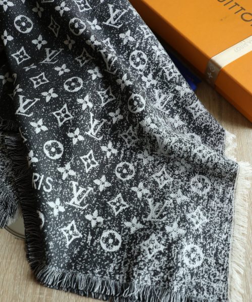 Louis Vuitton Silk Wool Square Dark Blue Scarf 140cm/55in