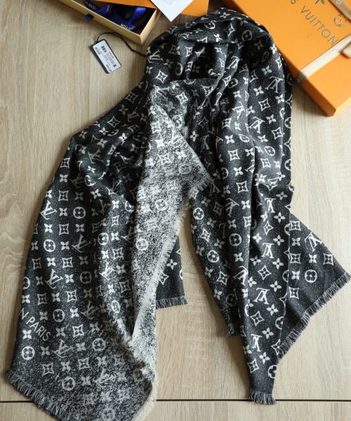 Louis Vuitton Silk Wool Square Dark Blue Scarf 140cm/55in