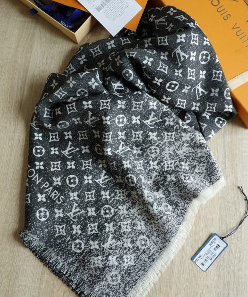 Louis Vuitton Silk Wool Square Dark Blue Scarf 140cm/55in