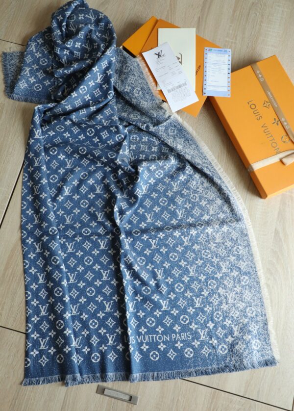 Louis Vuitton Silk Wool Square Navy Blue Scarf 140cm/55in