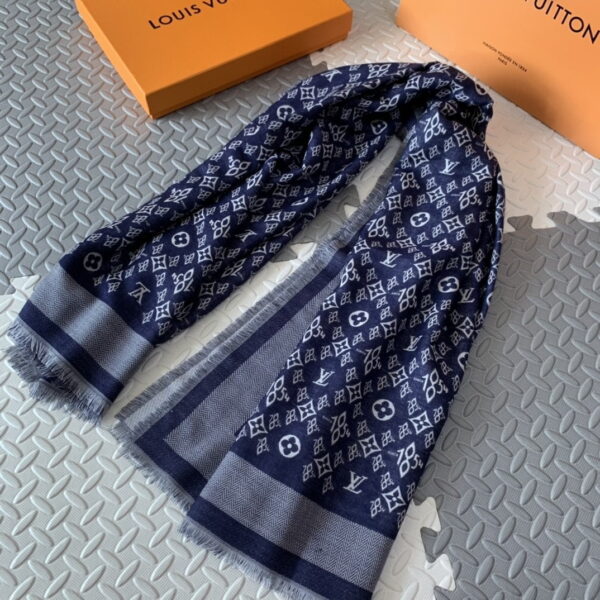 Louis Vuitton Since 1854 Monogram Shawl Scarf MP2821 Blue 56in/142cm