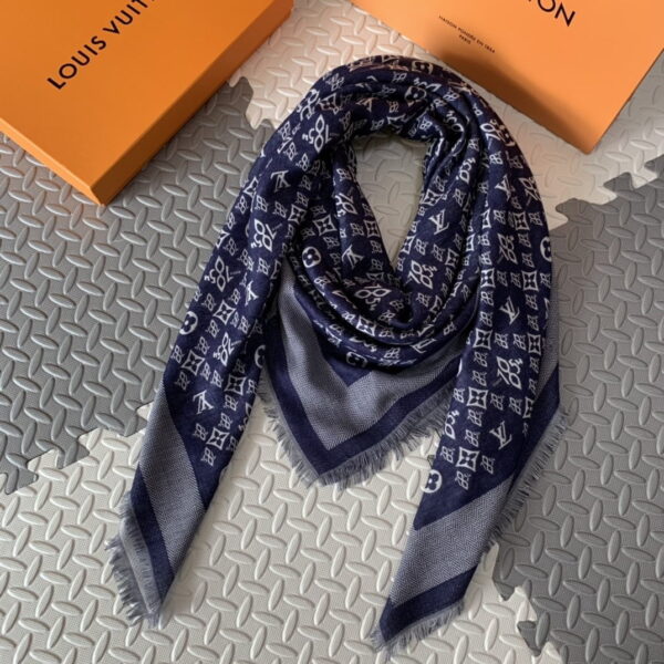 Louis Vuitton Since 1854 Monogram Shawl Scarf MP2821 Blue 56in/142cm