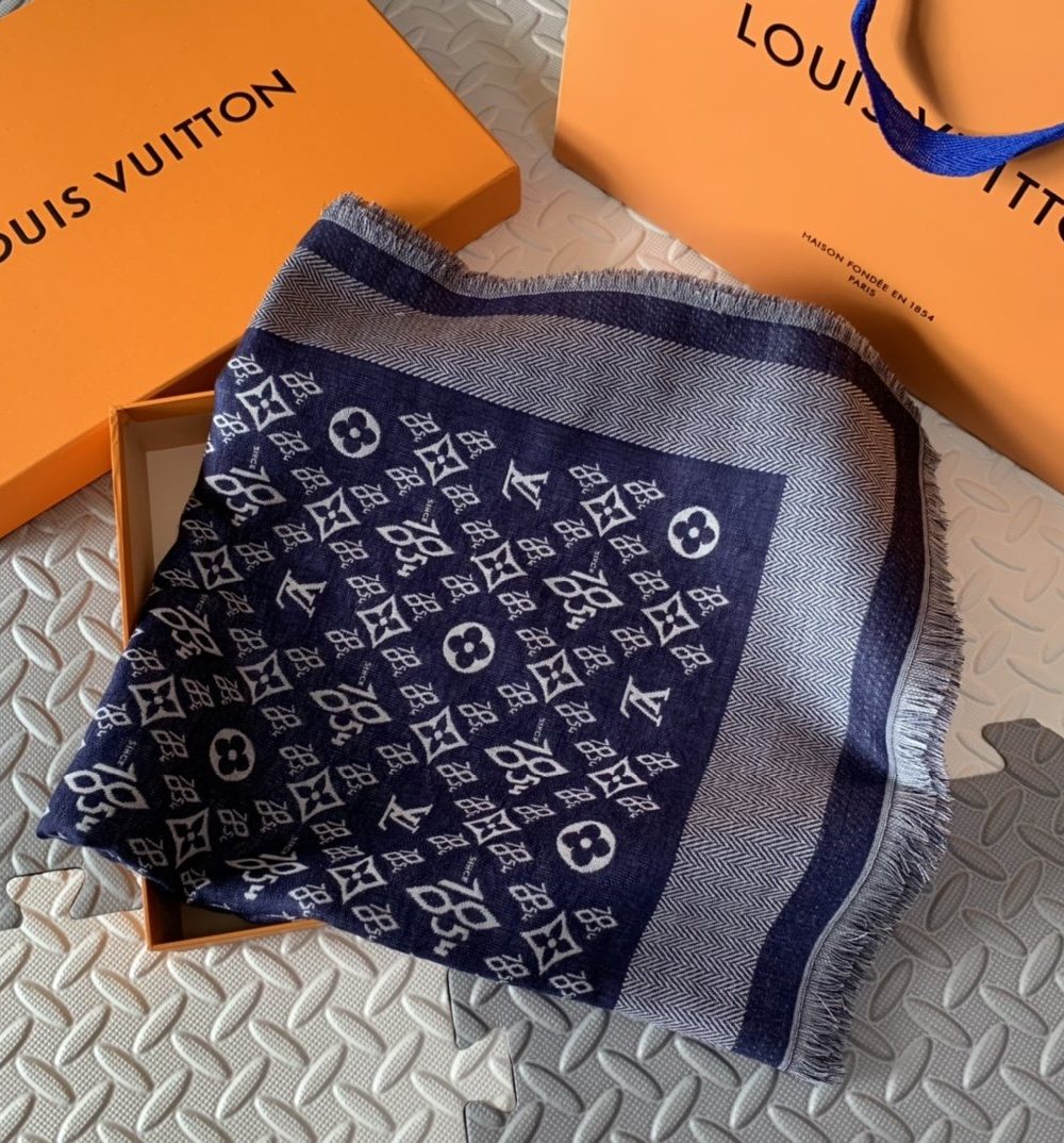 Louis Vuitton Since 1854 Monogram Shawl Scarf MP2821 Blue 56in/142cm