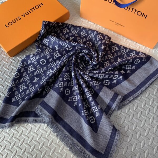 Louis Vuitton Since 1854 Monogram Shawl Scarf MP2821 Blue 56in/142cm
