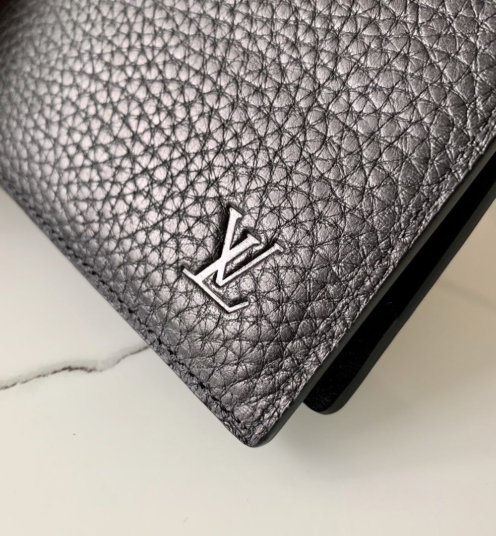 1:1 Replica Louis Vuitton Slender Wallet Taiga Black For Men, Men's Wallet 4.3in/11cm LV M30539