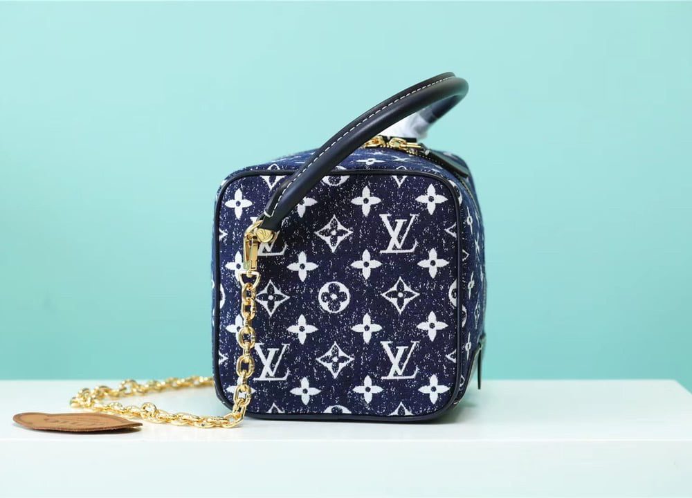 1:1 Replica Louis Vuitton Square Bag Jacquard Denim By Nicolas Ghesquiere Black For Women, Women's Bags, Shoulder And Crossbody Bags 6.3in/16cm LV