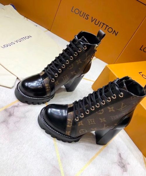 Louis Vuitton Star Trail Ankle Boot Patent Monogram Material Black For Women LV 1A2Y7P