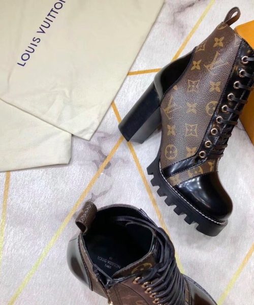Louis Vuitton Star Trail Ankle Boot Patent Monogram Material Black For Women LV 1A2Y7P
