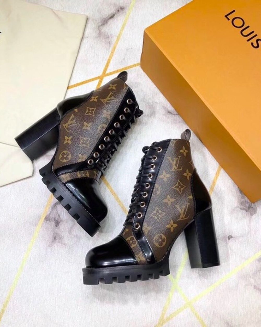 Louis Vuitton Star Trail Ankle Boot Patent Monogram Material Black For Women LV 1A2Y7P