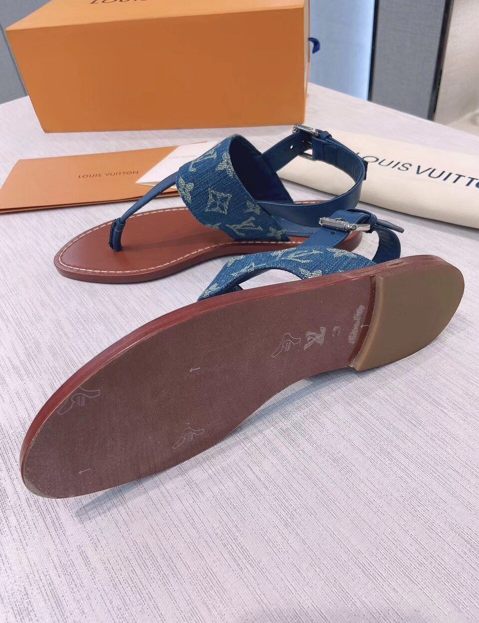 Louis Vuitton Starboard Flat Thong Sandal Monogram Denim Blue For Women LV 1A7RDP