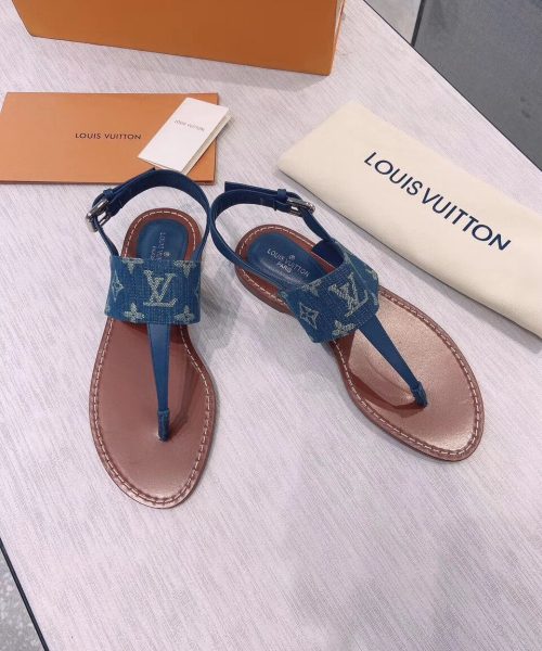 Louis Vuitton Starboard Flat Thong Sandal Monogram Denim Blue For Women LV 1A7RDP