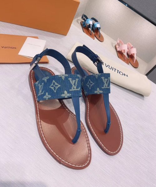 Louis Vuitton Starboard Flat Thong Sandal Monogram Denim Blue For Women LV 1A7RDP