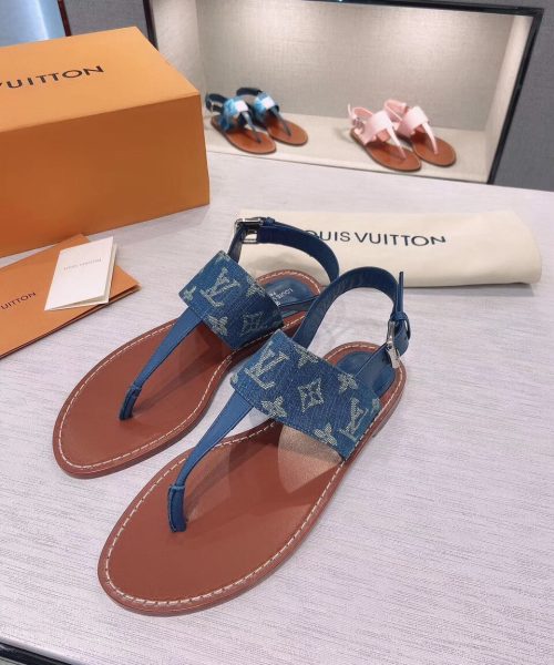 Louis Vuitton Starboard Flat Thong Sandal Monogram Denim Blue For Women LV 1A7RDP