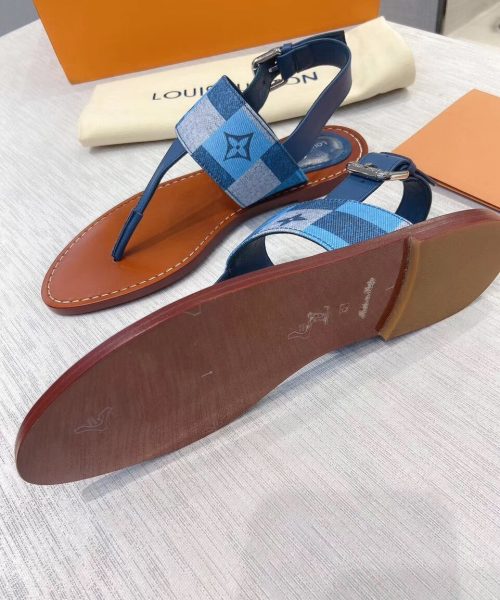 Louis Vuitton Starboard Flat Thong Sandal Monogram Denim Blue For Women LV
