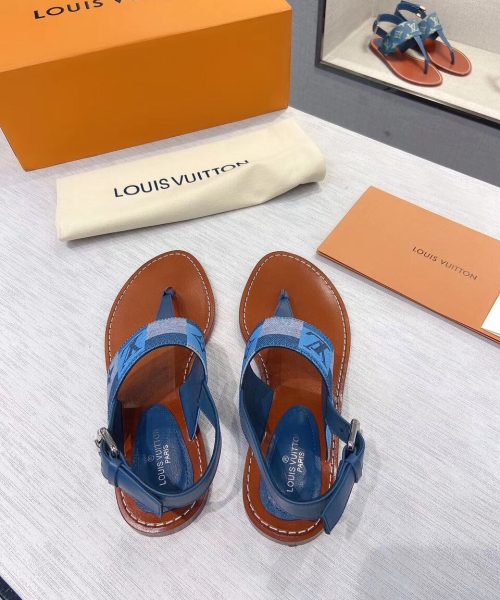 Louis Vuitton Starboard Flat Thong Sandal Monogram Denim Blue For Women LV