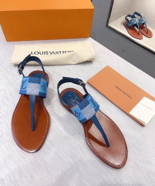 Louis Vuitton Starboard Flat Thong Sandal Monogram Denim Blue For Women LV
