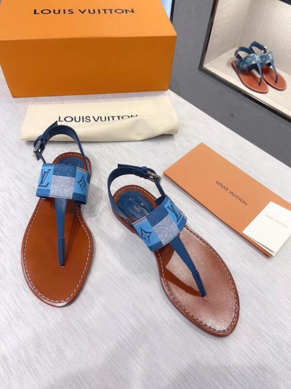 Louis Vuitton Starboard Flat Thong Sandal Monogram Denim Blue For Women LV