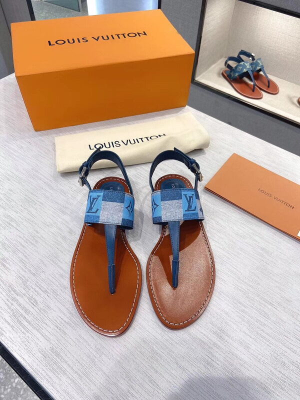 Louis Vuitton Starboard Flat Thong Sandal Monogram Denim Blue For Women LV