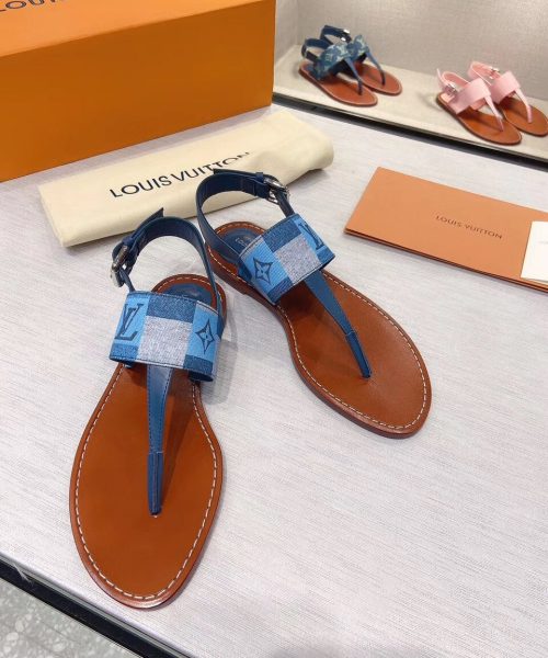 Louis Vuitton Starboard Flat Thong Sandal Monogram Denim Blue For Women LV
