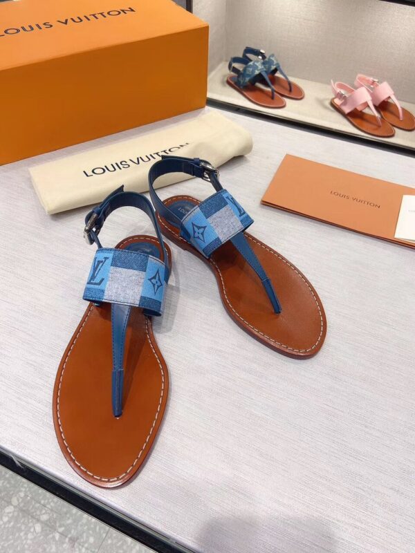 Louis Vuitton Starboard Flat Thong Sandal Monogram Denim Blue For Women LV