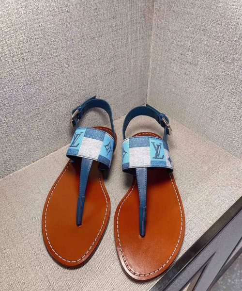 Louis Vuitton Starboard Flat Thong Sandal Monogram Denim Blue For Women LV