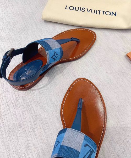 Louis Vuitton Starboard Flat Thong Sandal Monogram Denim Blue For Women LV