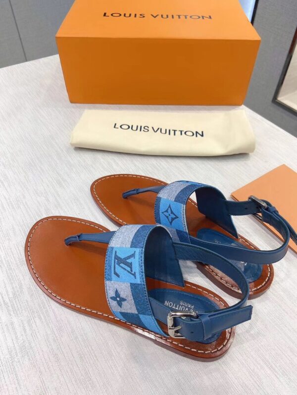 Louis Vuitton Starboard Flat Thong Sandal Monogram Denim Blue For Women LV