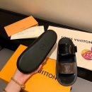 Louis Vuitton Sunbath Flat Mule Shiny Rubber Black For Women LV