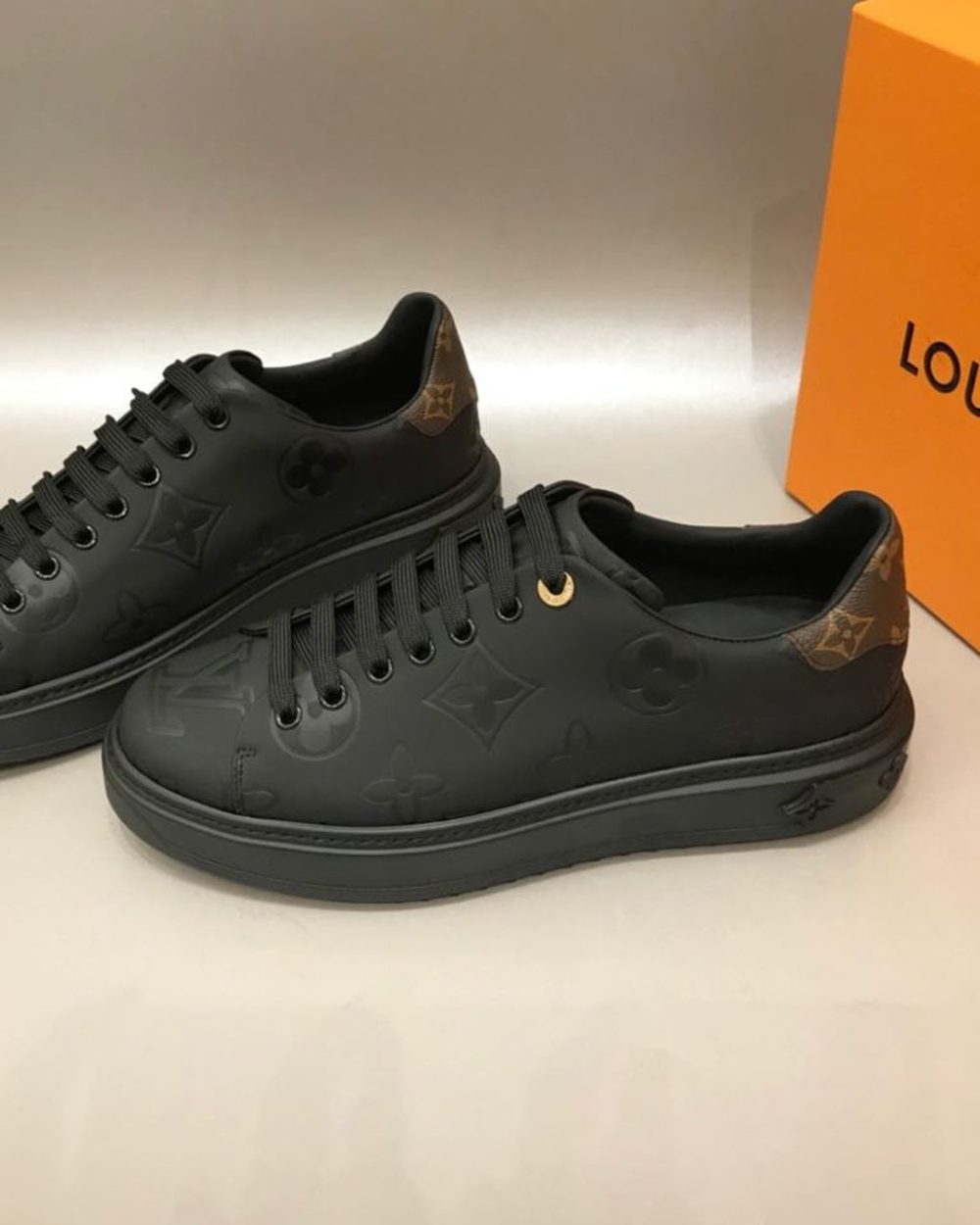 Louis Vuitton Time Out Sneaker Patent Monogram Material Black For Women LV