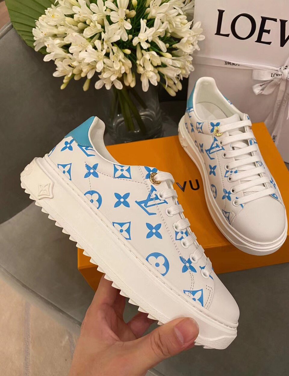 Louis Vuitton Time Out Sneakers White/Blue For Women LV