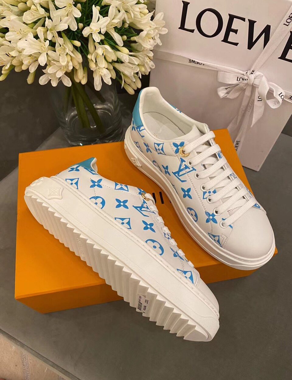 Louis Vuitton Time Out Sneakers White/Blue For Women LV