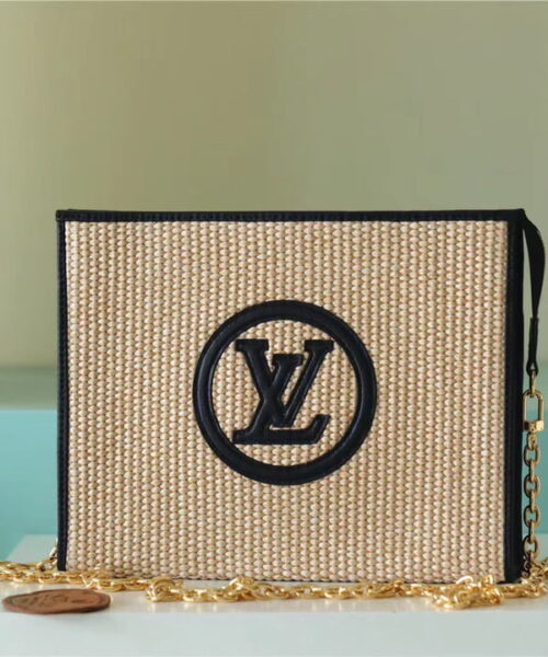 Louis Vuitton Toiletry Pouch on Chain Raffia Natural /Black For Women, Women's Wallets 9.8in/25cm LV M81366