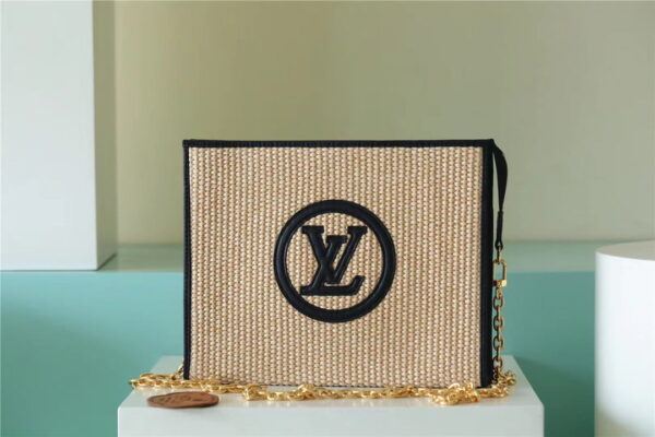 Louis Vuitton Toiletry Pouch on Chain Raffia Natural /Black For Women, Women's Wallets 9.8in/25cm LV M81366