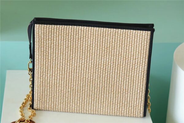 Louis Vuitton Toiletry Pouch on Chain Raffia Natural /Black For Women, Women's Wallets 9.8in/25cm LV M81366