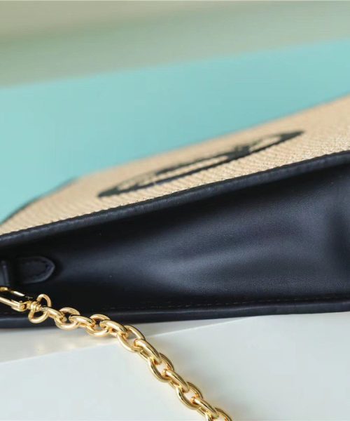 1:1 Replica Louis Vuitton Toiletry Pouch on Chain Raffia Natural /Black For Women, Women's Wallets 9.8in/25cm LV M81366