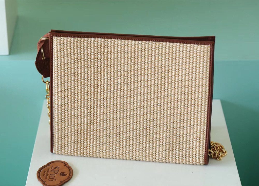 1:1 Replica Louis Vuitton Toiletry Pouch on Chain Raffia Natural /Ceramel Brown For Women, Women's Wallets 9.8in/25cm LV