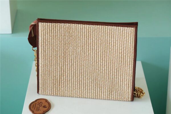Louis Vuitton Toiletry Pouch on Chain Raffia Natural /Ceramel Brown  For Women, Women's Wallets 9.8in/25cm LV