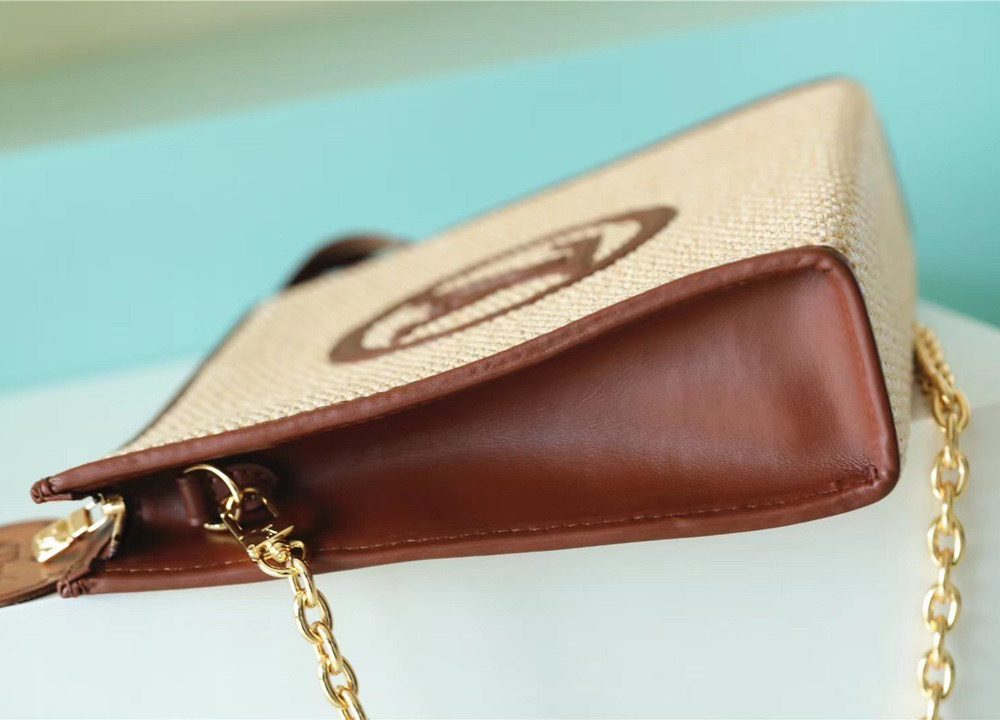 1:1 Replica Louis Vuitton Toiletry Pouch on Chain Raffia Natural /Ceramel Brown For Women, Women's Wallets 9.8in/25cm LV
