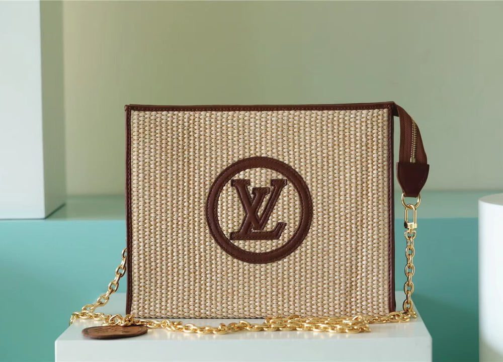 1:1 Replica Louis Vuitton Toiletry Pouch on Chain Raffia Natural /Ceramel Brown  For Women, Women's Wallets 9.8in/25cm LV
