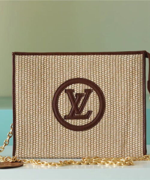 Louis Vuitton Toiletry Pouch on Chain Raffia Natural /Ceramel Brown  For Women, Women's Wallets 9.8in/25cm LV