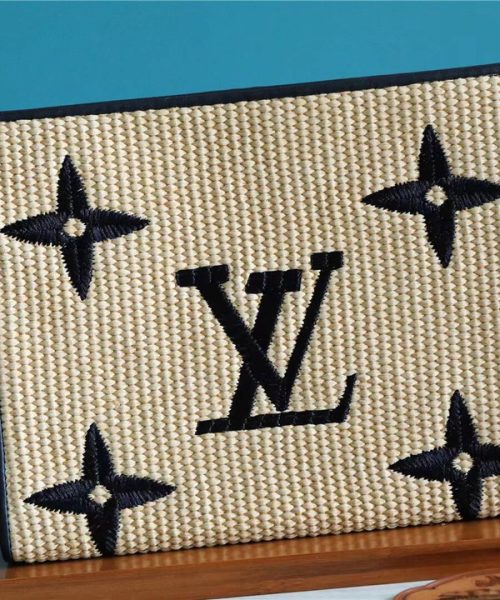 1:1 Replica Louis Vuitton Toiletry Pouch Raffia Natural /Black For Women, Women's Wallets 9.8in/25cm LV