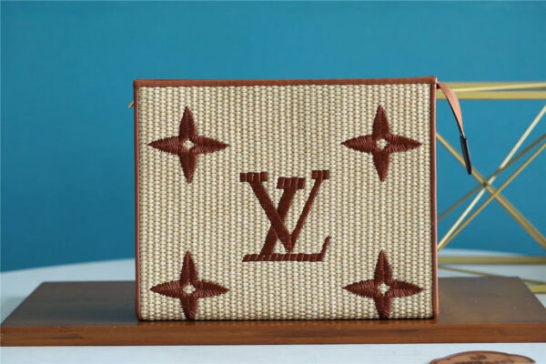 Louis Vuitton Toiletry Pouch Raffia Natural /Caramel Brown For Women, Women's Wallets 9.8in/25cm LV
